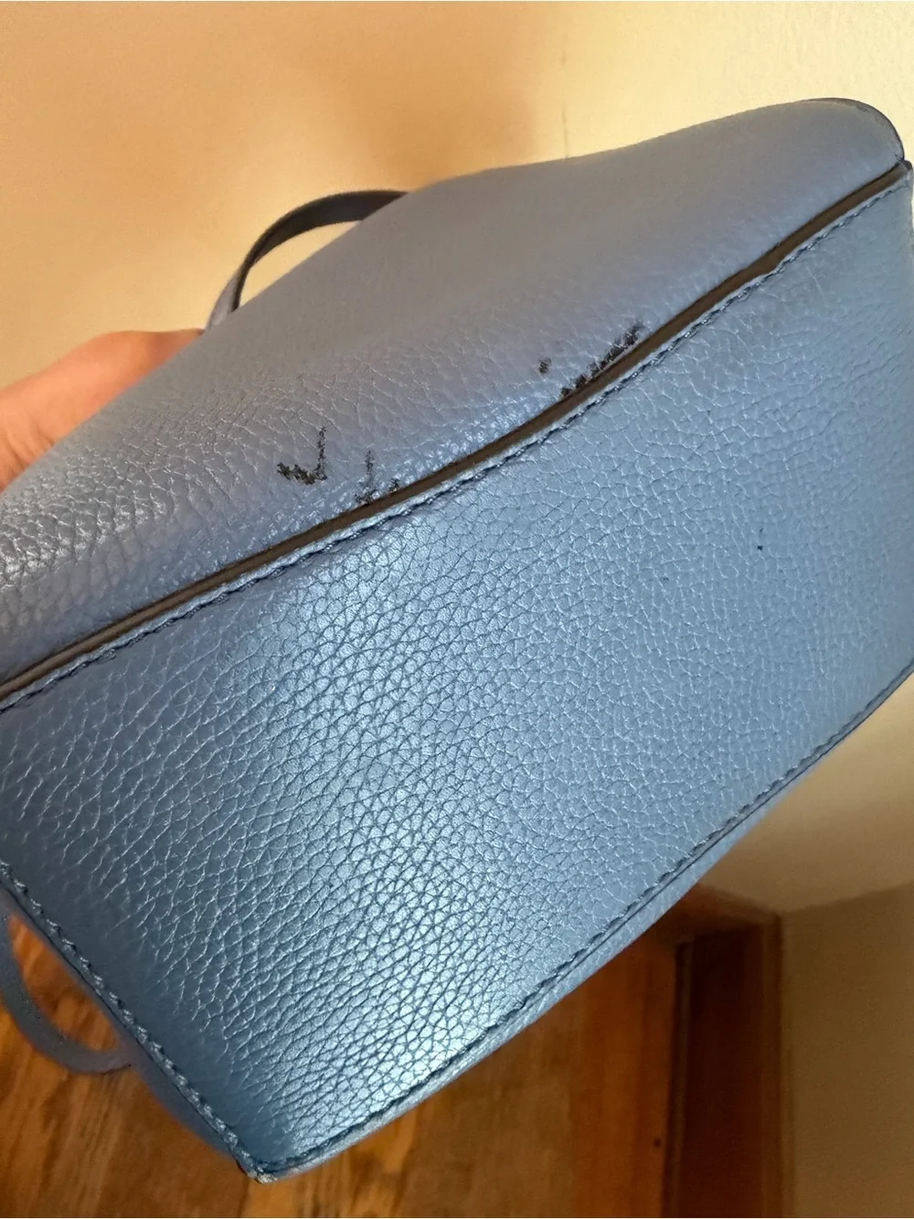 TORY BURCH McGraw Small 2way Leather Logo Hand Tote Bucket Bag Blue Crossbody